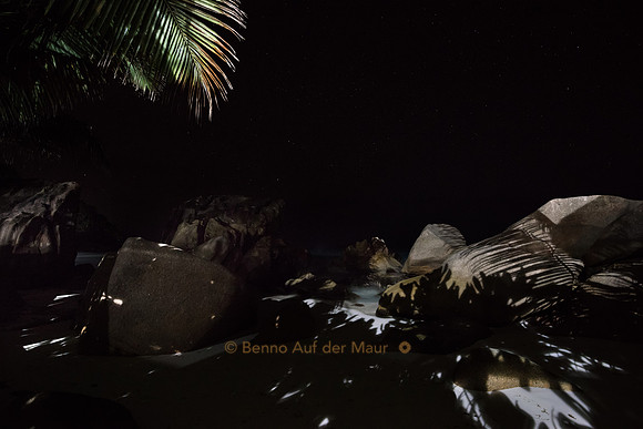 Nacht an einem Strand auf La Digue