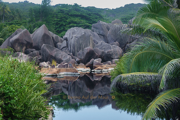 Granitfelsen spiegeln sich in einem Tümpel im Landesinnern