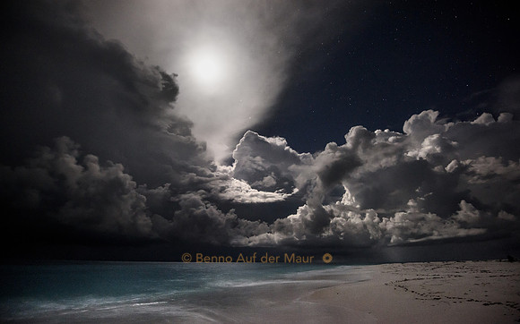 Mond über dem Hawksbill Beach von Bird Island