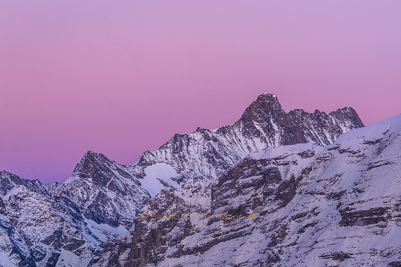 Farbenprächtige Abendstimmung über den Berner Alpen